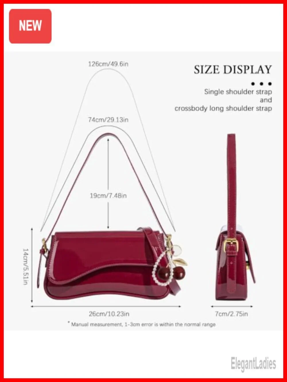 Hobo Shoulder Bag with Cherry Pendant Crossbody PU Leather Purse